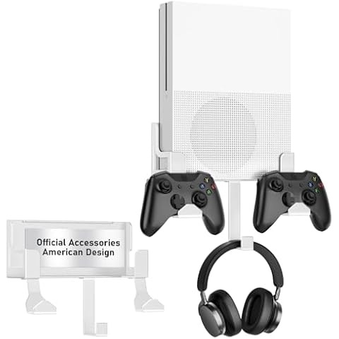 Wall Mount for Xbox One S, Metal Wall Mount Holder for Xbox One S with Detachable 2 Controller Holder & Headphone Hanger Cover