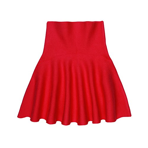 storeofbaby Little Girl High Waist Knitted Plain Tutu Casual Skirt for Party 5-6 Years, Red - Thumbnail 2