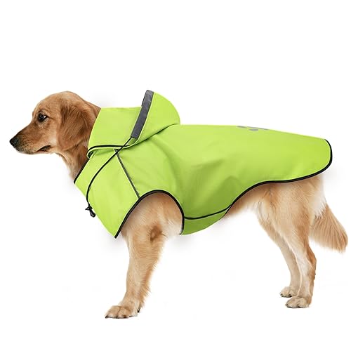 Regenmantel Hund, Reflektierender Hunderegenmantel, Regenjacke Hund Wasserdicht, Verstellbare Regenjacken mit Kapuze für Kleine, Mittelgroße, Groß Hunde, Regencape Hund für Spaziergänge, zum Spielen-L