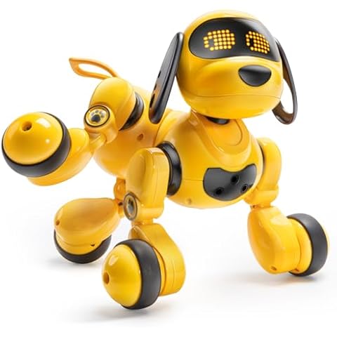 Ruko 18011 Smart Robot Dog Toy for Kids, Interactive Puppy with Remote & Gesture Control, Programmable LED Face Expressions, Fun Gift for Boys & Girls Ages 3 4 5 6 7 8, Yellow Cover