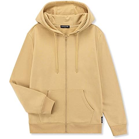 ALWAYSONE Men's Soft Fleece Hooded Sweatshirt with Pocket Casual Zip up Athletic Hoodie Size S-3XL (khaki-m) Cover