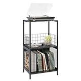 Almacenamiento de discos de vinilo resistente: esta mesa auxiliar de 3 niveles está hecha de aglomerado resistente, impermeable y fácil de limpiar, su parte trasera está equipada con una malla de metal de alta densidad para evitar que los artículos se caigan. El robusto marco de acero garantiza que pueda soportar un peso de hasta 20 kg.