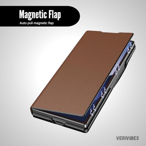 Image of Magnetic Flip Case Compatible with Samsung Galaxy Z Fold 7 (2025) | Premium Leather Finish | Multi-Angle Stand | Full Body & Hinge Protection | Slim Luxury Business Cover - Brown