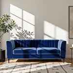 Aykah 55" Canapé, dossier confortable rembourré moderne avec tufting à la Manche, accoudoir, jambes en métal, parfait pour les meubles de salon ou la chambre (Velvet, Bleu)