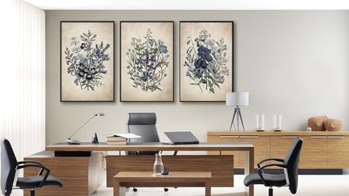 Large Framed Botanical Wall Art - Set of 3 Jane Loudon Floral Wall Decor Vintage Flower Painting Prints Retro Rustic Morning Glory Canvas Pictures for Living Room Bedroom Office, 60cmx90cm Each by HWAXUOEN - Image 5