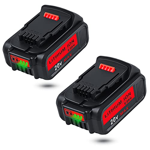 6000mAh High Output 20V DCB205 Battery Replacement for Dewalt 20V Battery Max Lithium Ion XR DCB206 DCB205 DCB204 DCB200 DCB205-2 DCB200-2 DCB180 DCD985B DCD DCF DCG Cordless Tool Battery (2 Pack)