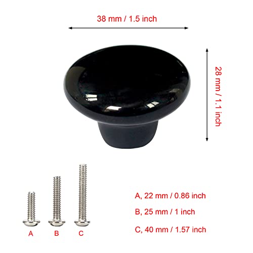 Huamulan 15Pcs Black Glossy Ceramic Knobs Round Cabinet Dresser Pulls Door Handles Cupboard Wardrobe Drawer, Dia. 1.5 Inch 38Mm #TOP1