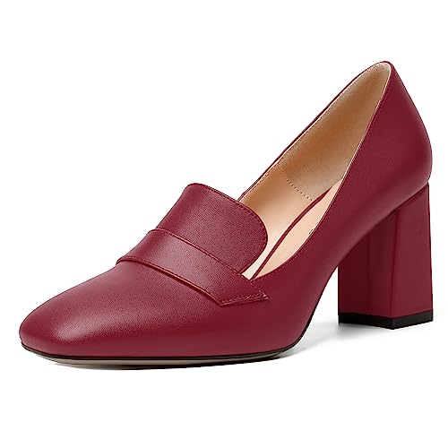 Image of MODENCOCO Womens Sexy Formal Matte Slip On Square Toe Work Block High Heel Loafers Shoes 3.5 Inch