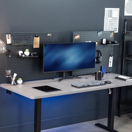 Image of VIVO Black Clamp-on 60 x 24 inch Desk Pegboard, PP-DK30B-2 | Steel Privacy Panel, Magnetic Peg Board, Office Accessory Organizer, Above or Under Desk Placement