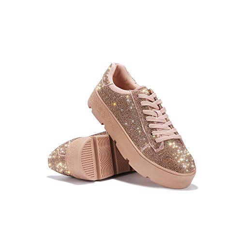 Cape Robbin Rose Gold Rhinestone Flatform Sneakers #TOP24