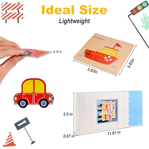 Image of Wooden Puzzles for Toddlers 1-3, Toddler Puzzles Ages 2-4 | Montessori Toys for 1-3+ Year Old Learning Educational Preschool Toys for Boys Girls (Vehicle Theme)