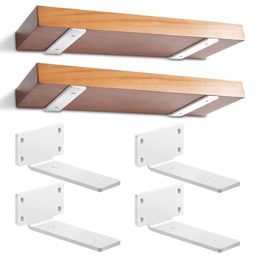 4 Piezas Escuadras para Estanterias, Soporte Baldas Industrial, L soporte baldas pared con Tornillos | Capacidad de Carga 70 kg (Blanco, 15cm)