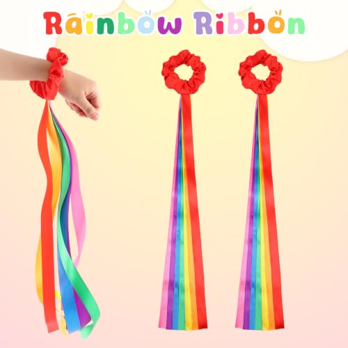 Image of VioraWhite 48 Pcs Rainbow Dance Ribbons for Kid Rainbow Rhythm Ribbons Elastic Wrist Streamers Hand Held Rhythm Streamers Gymnastics Dance Party Props for Adult Decor (0.8 x 19.7 Inch,Red)