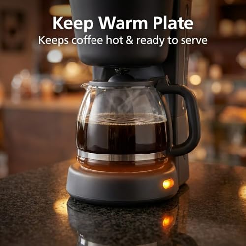 Image of Drumstone Drip Coffee Maker 1.2L - Brew Up to 10 Cups, Glass Carafe Coffee Machine with Auto Shut-Off & Keep Warm Function for Home-(𝐒𝐩𝐞𝐜𝐢𝐚𝐥 𝟏+𝟏 𝐘𝐞𝐚𝐫𝐬 𝐖𝐚𝐫𝐫𝐚𝐧𝐭𝐲)