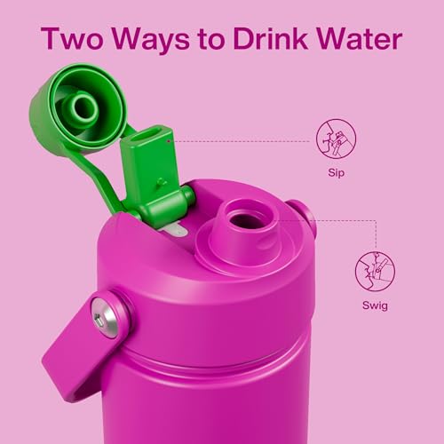 Image of ENCOOL Insulated Water Bottle with Straw Stainless Steel Water Bottle, Leak-Proof, BPA-Free, Double Wall Vacuum Keeps Cold for 24 Hours for Sports, Travel, School (26 oz, Knockout Pink)