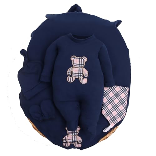 Saída Maternidade 5 Peças Bebê Menino Dengoso Luxo Algodão Manga Longa (Azul Marinho)