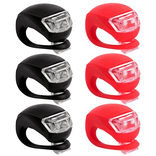 6 Pack Bicycle Light, Silicone Led Bike Light Set, 3 Pcs Bike Headlight and 3Pcs Taillight,Multi-Purpose Waterproof Bike Light,Red and White,Batteries Included