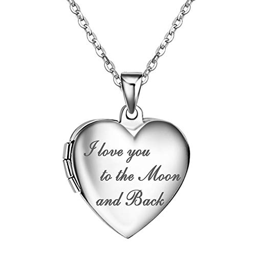 Kumshunie Heart Locket Necklace That Holds Pictures Engraved I Love You to The Moon and Back Photo Lockets for Women