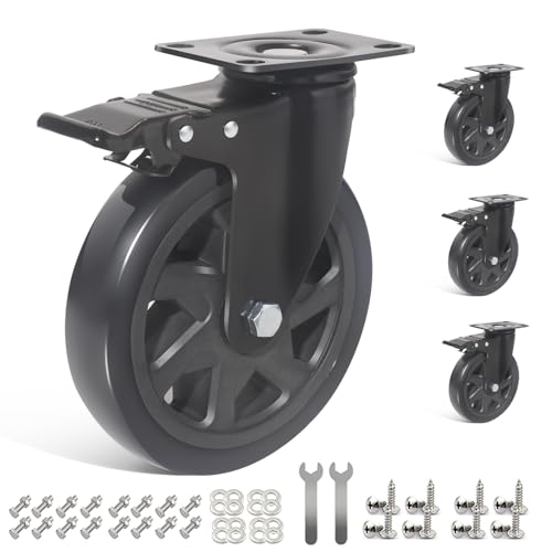 RRIUTO Ruedas para Muebles Pesados con Freno, 150MM Ruedas Giratorias Hasta 1000kg, Silencioso y Resistente Rueda Pivotantes Ruedas de Placa Industriales, 4 Ruedas que No Dejan Marcas
