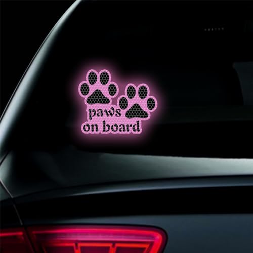 Image of 2pcs Reflective Paw Print Decal Dog Paws on Board Car Window Sticker Safety Warning Sign Stickers Funny Reflective Vinyl Stickers for Car Motorcycles Laptop (Purple)