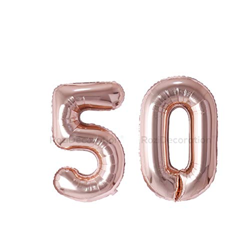 Image of Rozi Decoration 16? Inch Rose Gold 50th Number Balloon Decoration | 50th Anniversary Decoration Items | 50 Number Foil Balloons for Birthday Decoration Items Pack of 2 Pcs