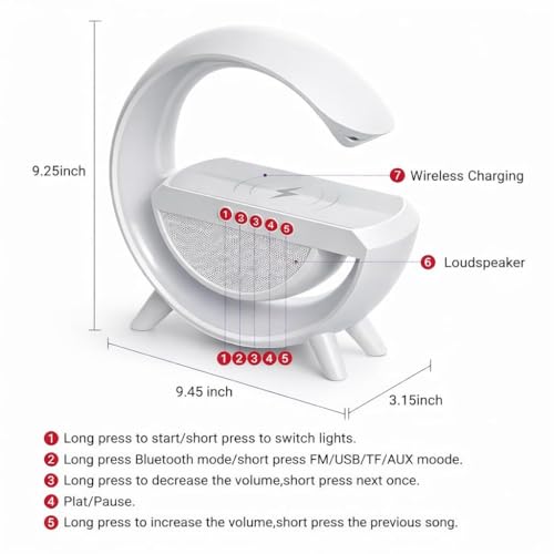 Image of G-Shape Led Wireless Charging Bluetooth Speaker with 7 Color RGB Night Light,Built-in FM Radio, Long Battery Standby, Portable Bedside Speaker for Bedroom, Office & Home