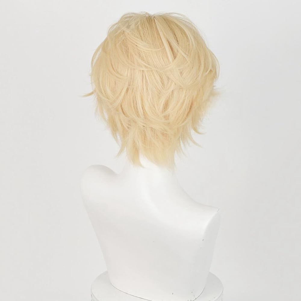 Men's Short Blonde Cosplay Wigs Fashion Male Role Anime Costume Wig Natural Looking Heat Resistant Synthetic Hair Replacement Wigs for Halloween Party