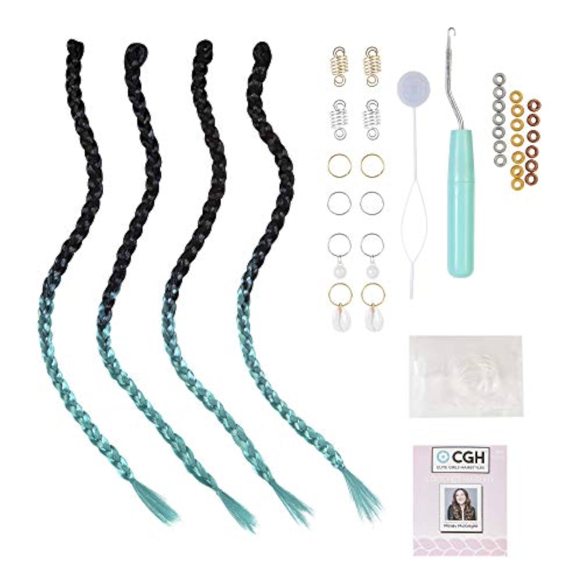 Cute Girls Braid Extensions & Beads Crochet Hair Kit