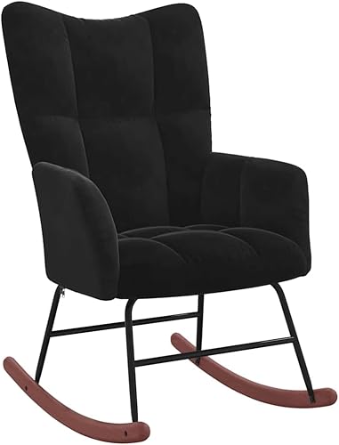 Miniatura 58 de vidaXL Velvet Rocking Chair - Dark Gray - Modern Design - Comfortable Foam Padding - Steel Frame with Solid Rubber Wood Rocking Rails