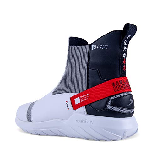 Soulsfeng Stylish High Top Sneakers For Men Basketball Shoes Slip On Laceless Sneaker One Step White Black Red Mens Size 8 #TOP7