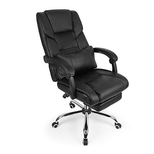 Preisvergleich Produktbild Wefun Bürostuhl, Chefsessel Verstellbare Rückenlehne (150°) mit Ausziehbarer Fußstütze, Armlehnen und Gepolstert, Höhenverstellbar (116-126cm), Schwarz