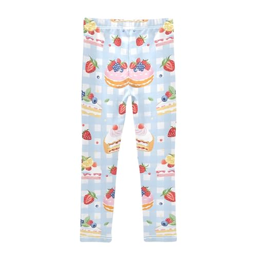 Berries Cakes Blue Checkered Girls Leggings Soft Stretch Workout Yoga Dance Pants for Kids Casual Tights2