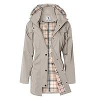 SaphiRose Women's Long Hooded Rain Jacket Outdoor Raincoat Windbreaker(Khaki,Small)