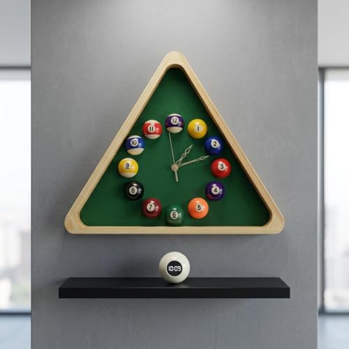Horloge billard triangulaire en bois, le cadeau idéal pour passionnés de jeux - 5