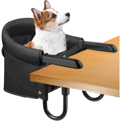 Fiauvx テーブル用犬用ハイチェア、キャットデスクパーチ、犬用シートメイトチェア、猫オフィスパーチアタッチメント、ペット給餌ブースターシート、隣に座るペット用シート (42*36*27cm,ブラック)