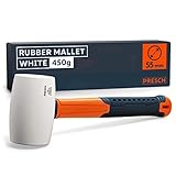 Presch Rubber Mallet 450g - Shatterproof Hammer With Fiberglass Handle - ⌀=55mm - Durable Soft White Rubber Head - No Residues Thanks to Natural Rubber