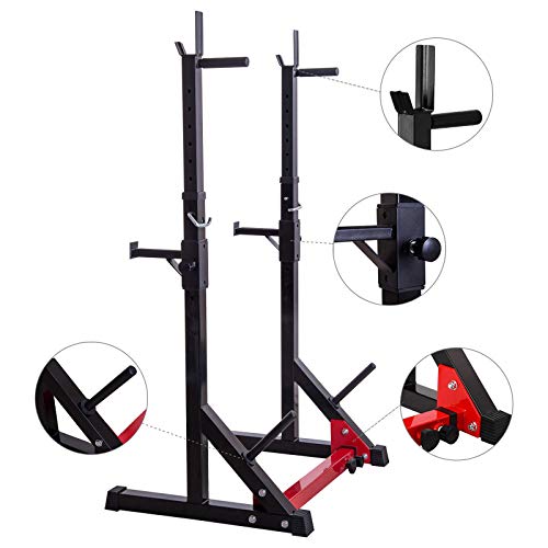 Ollieroo Multi-Function Squat Rack 480LBS Capacity Barbell Rack Adjustable Dip Stand Gym Family Fitness Weight Lifting Rack Bench Press Dip Station with Barbell Plate Rack,Height Range 46.8''-68.1''