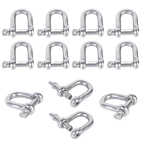 Gativs Manilles en Forme de D 12 Pièces Manille Inox M5 D Manilles Acier Inoxydable pour Alpinisme Manille Goupille Vis Boucle Manilles avec Boulons à œil Manille M5 Manille de Traction