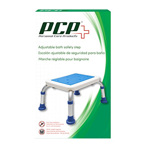 PCP Non-Slip Bath Safety Step Stool, Foam Padded, Adjustable Height, Portable Bathroom Stepping Foot Stool