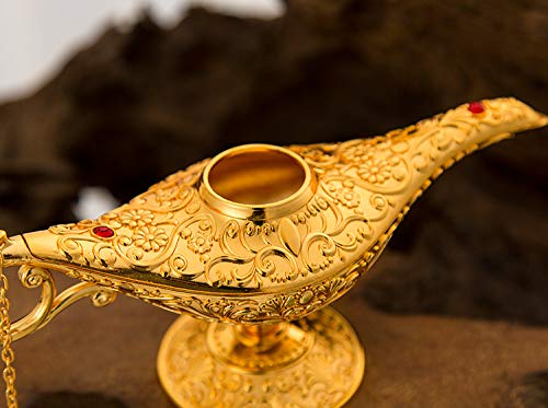 Miniatura 9 de Voanzo Magic Aladdin, Retro Metal Fairy Tale Aladdin Magic Genie Teapot Oil Home Table Decoración Oro
