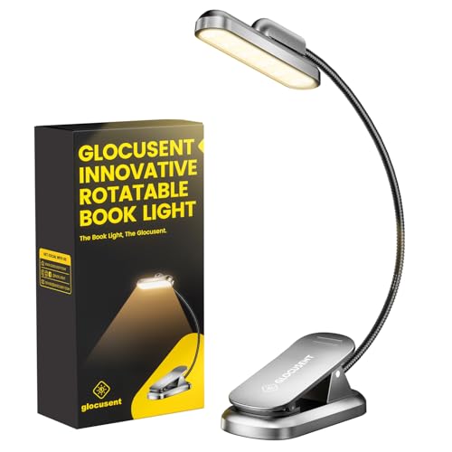 Glocusent Lampe pour Lire dans le Lit Rotative, 22 LED Double Rangée Minuterie, Réglage Graduel Luminosité Couleur; Lampe de Lecture Rechargeable 1000mAh Jusqu'à 100H, Idéale aux Lecteurs