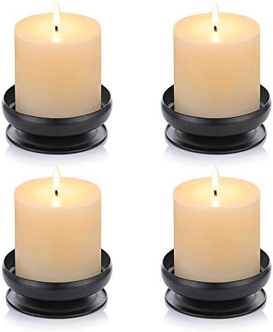 Pcs of 4 Spike Candle Holder Iron Candle Plate Pillar Candle Holder, Black, Decorative Iron Pillar Candle Plate, 3.6" Diameter Pedestal Candle Stand for LED & Wax Candles, Incense Cones, Spa, Weddings