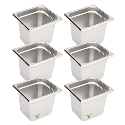 BIEAMA 6 Pack Hotel Pans, 1/6 Size 6" Deep, NSF, Commercial Stainless Steel Pan, Steam Table Pan, Catering Food Pans