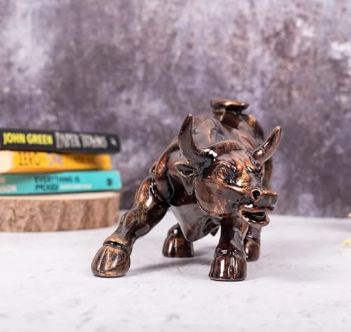Image of UAG Exports Charging Bull Showpiece - 9 Inches | Durable Polyresin Build | Stock Market Bull Idol for Office Desk, Living Room, Home, & Workstation | Business Success Gift Item - Rustic Copper Finish