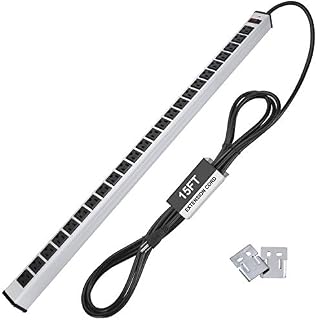 BESTTEN 15-Foot Long Extension Cord Metal Power Strip, 24 Grounded Outlets, Heavy Duty