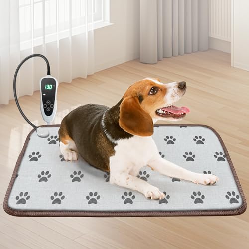 GOLOPET Dog Heating Pad 28x18in with Smart Thermostat Switch and Power Line Protection Tube Obtained MET and UL Dual Certification Waterproof Puppy Heating pad-Paw Print