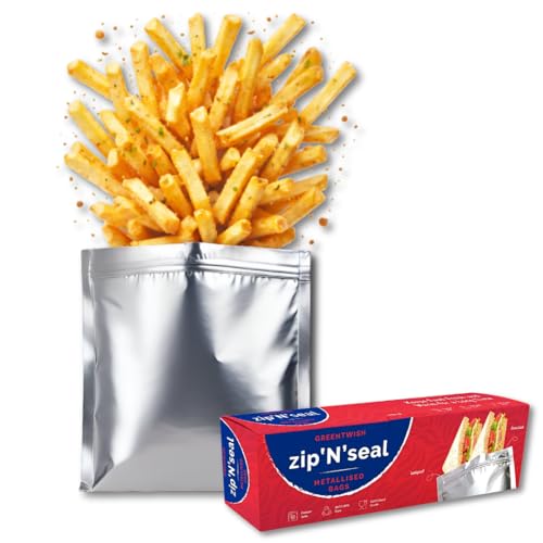 Image of GREENTWISH Zip 'N' Seal Metallised Silver Zip Lock Bags, Reusable Sandwich and Food Storage Bag, Airtight Foil Pouch with Zipper, Freezer Safe, Polyethylene | Size: Small (7x8 Inch) | 15 Bags