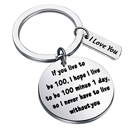 FEELMEM Inspired Gift BFF Keychain Gift Boyfriend Gift Girlfriend Gift If You Live to Be 100 I Want to Live to Be 100 Minus A Day So I Never Have to Live Without You (Silver)