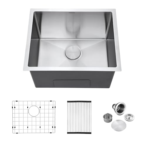 Image of 23-inch Undermount Laundry Utility Sink, Stainless Steel | 23x19x13 Extra Deep Single Bowl for Laundry Room, Garage and Outdoor Kitchen with Bottom Grid, Drain Strainer and Drying Rack