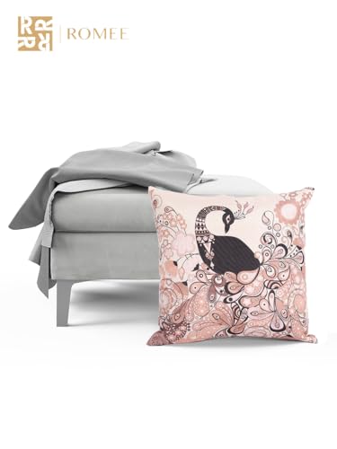 Image of ROMEE Peacock Beige Printed Jute Cushion /Pillow Covers for Sofa Pack of 5 (16 X 16 Inches)